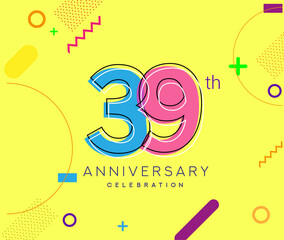 39th anniversary logo, vector design birthday celebration with colorful geometric background.