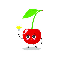 Vector illustration of red cherry character with cute expressions, smart, get an idea, berry isolated on white background, simple minimal style, fresh fruit for mascot collection, emoticon