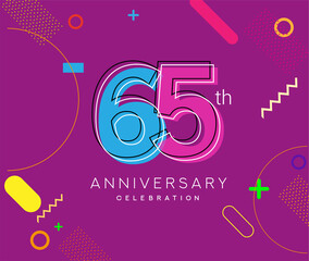 65th anniversary logo, vector design birthday celebration with colorful geometric background.
