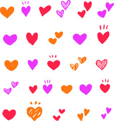 かわいい手描きのハート詰め合わせ　カラフル