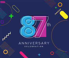 87th anniversary logo, vector design birthday celebration with colorful geometric background.