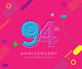 94th anniversary logo, vector design birthday celebration with colorful geometric background.