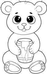 Contour coloring for children. Teddy bear hugs a barrel of honey 