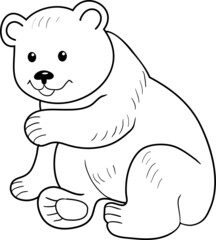 Contour coloring for children. Teddy bear with raised paw is sitting