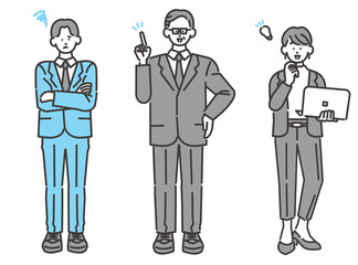 ビジネスパーソンセット 疑問と解決イメージ 全身イラスト ベクター素材