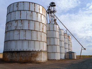Bins lined up at a grain elevator in southeastern Washington, US