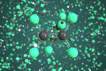 Tetrafluoroethene molecule, conceptual molecular model. Chemical 3d rendering