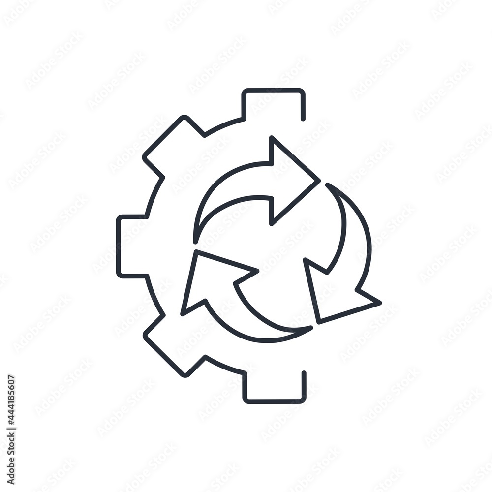 Poster the production cycle. vector linear icon isolated on white background.