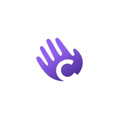 Fototapeta na wymiar c letter hand palm hello logo vector icon illustration