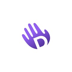 Fototapeta na wymiar d letter hand palm hello logo vector icon illustration