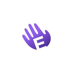 e letter hand palm hello logo vector icon illustration