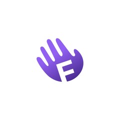 f letter hand palm hello logo vector icon illustration
