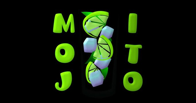 abstract mojito cocktail logo with lime, ice and leaves