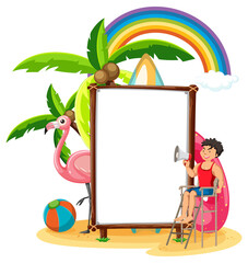 Empty banner template in beach scene isolated