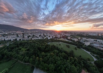 Evening sunset over Sofia city, Bulgaria