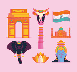 Happy india independence day symbol group