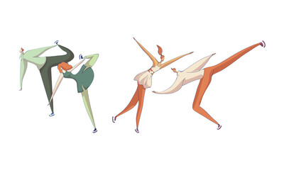 Figure Skating with Male and Female Pair Performing on Ice Vector Set