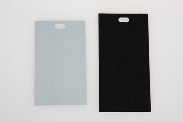 black and grey tag label isolated in gray background