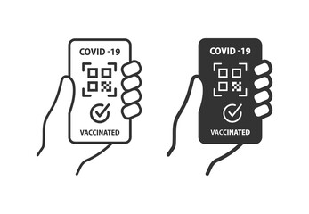 Vaccination digital certificate icon on white background. Vector illustration. - obrazy, fototapety, plakaty