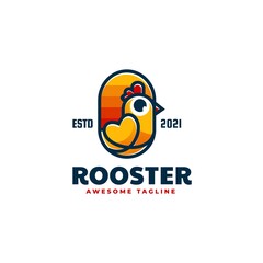 Vector Logo Illustration Rooster Simple Mascot Style.