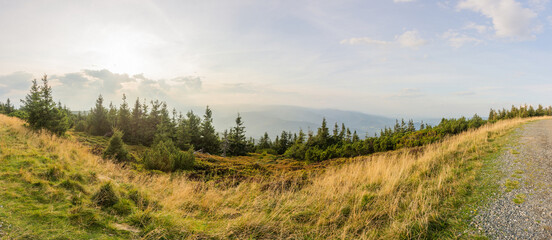 View of the Jeseniky mountains with the peak of Serak in the Czech Republic.