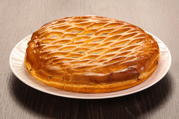 Tasty hot baked round pie