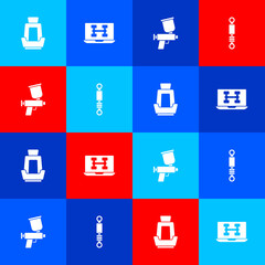 Set Car seat, Diagnostics condition of car, Paint spray gun and Shock absorber icon. Vector