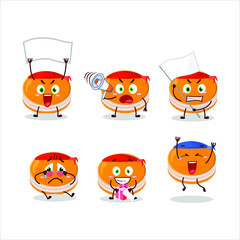 Mascot design style of orange dorayaki character as an attractive supporter. Vector illustration