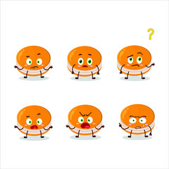 Cartoon character of orange dorayaki with what expression. Vector illustration