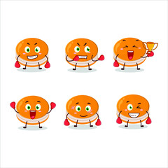 A sporty orange dorayaki boxing athlete cartoon mascot design. Vector illustration