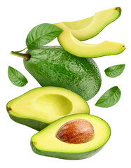 Avocado isolated on white background. Ripe fresh avocado Clipping Path. Avocado with leaf
