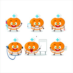 Doctor profession emoticon with orange dorayaki cartoon character. Vector illustration