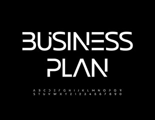Vector modern template Business Plan. Trendy Alphabet Letters and Numbers. Minimalistic White Font