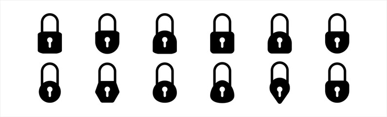 Lock icon set, lock symbol isolated on white background, vector illustration.