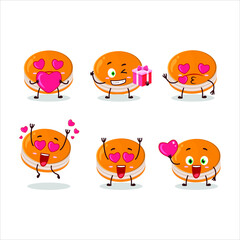 Orange dorayaki cartoon character with love cute emoticon. Vector illustration