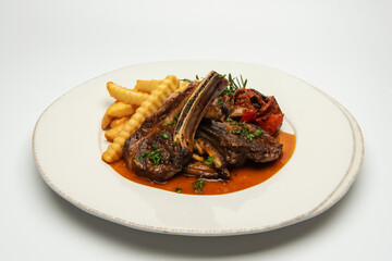 Barbecue spare ribs on an rustic  table.