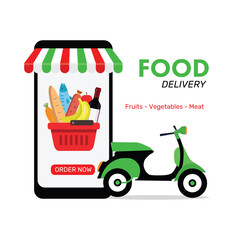 Online delivery service concept, online order tracking, delivery home and office. Warehouse, truck, drone, scooter and bicycle courier, delivery man. Vector illustration