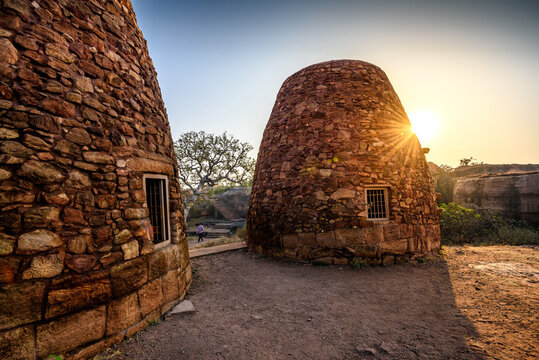 Granaries on the way to Upper Shivalaya &ndash; North Fort, Badami, Karnataka, India