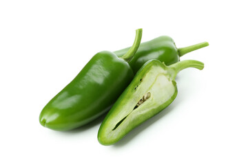 Green hot peppers isolated on white background