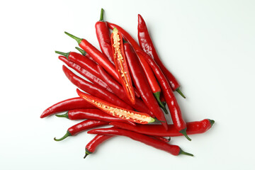 Red hot chili peppers on white background