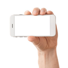 Man with mobile phone on white background