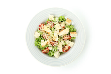 Plate with Caesar salad isolated on white background