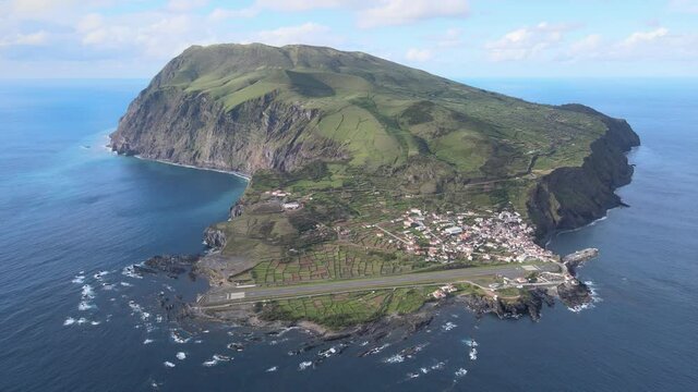 The aerial view of Corvo Island in the Azores