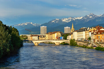 Fototapeta na wymiar Grenoble aerial city view, France