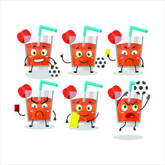 Fototapeta premium Tomato juice cartoon character working as a Football referee. Vector illustration