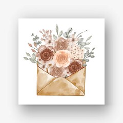 envelope flower pastel beige watercolor illustration