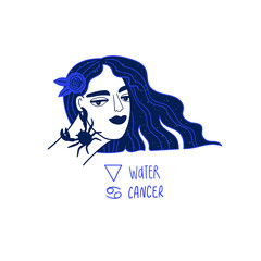 Cancer zodiac sign with beautiful girl