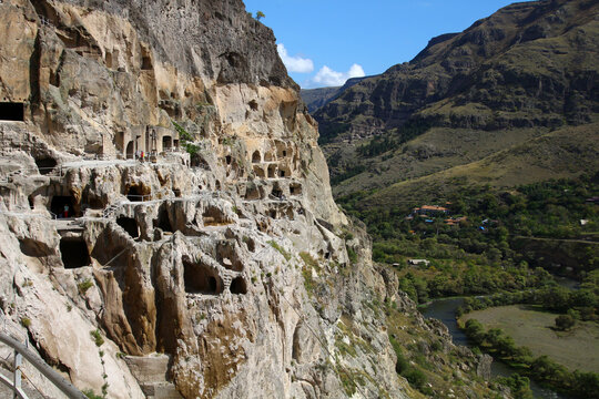 Vardzia Cave monastery in Georgia. Vardzia, a cave city west of the city of Akhalkalaki in southern Georgia, in the Little Caucasus, on the left bank of the Mtkwari. - Powered by Adobe