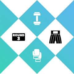Set Boxing ring board, glove, Dumbbell and short icon. Vector