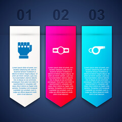 Set MMA glove, Boxing belt and Whistle. Business infographic template. Vector